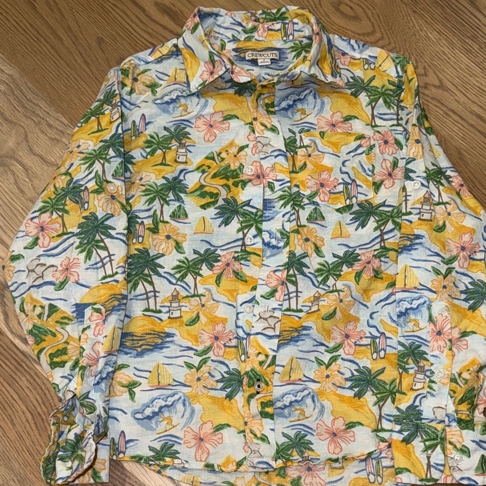 Crewcuts Tropical Print Button Down Shirt